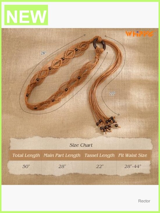Boho Braided Waist Belt Hand-Woven Wax Rope Tassel Belt 2 inch Wide main image 5